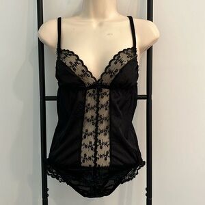 Vintage Juliara 80s Nylon  Black Lace Teddy Bodysuit Women Size L